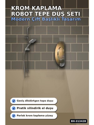 Eco Lounge Krom Kaplama 5+1 Fonksiyon Robot Tepe Duş Seti - 2 Başlıklı Banyo Takımı BX-313428