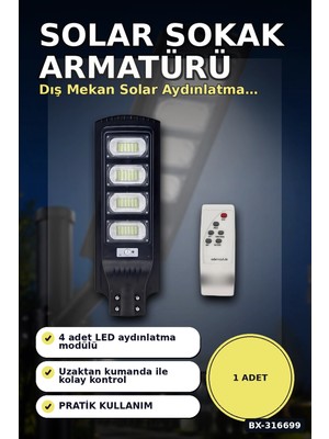 Eco Lounge Solar Sokak Armatürü 400W 32000 Lümen Güneş Enerjili Dış Mekan Lambası Kumandalı 1 Adet BX-316699