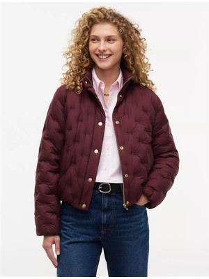 Tommy Hilfiger Kadın Regular Fit Su Itici Kaz Tüyü Dolgulu Dik Yaka Gizli Fermuarlı Bordo Ceket WW0WW49855-XIH