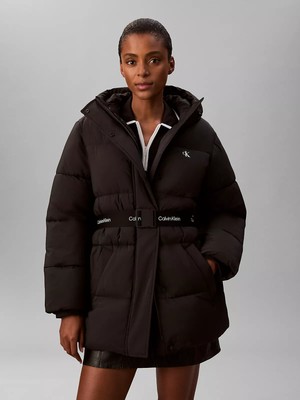 Calvin Klein Kadın Regular Fit Su ve Rüzgar Itici Kapüşonlu Çıkarılabilir Logo Kemerli Şişme Siyah Mont LV047D507G-UB1