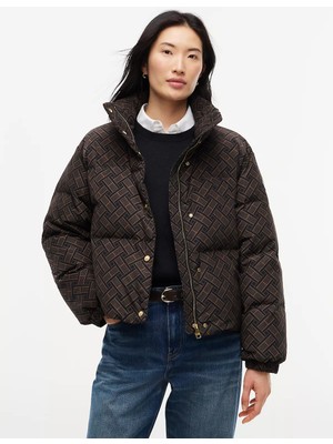 Tommy Hilfiger Kadın Relaxed Fit Bayrak Desenli Kaz Tüyü Dolgulu Dik Yaka Fermuar ve Çıtçıt Kapamalı Siyah Mont WW0WW51539-0MF
