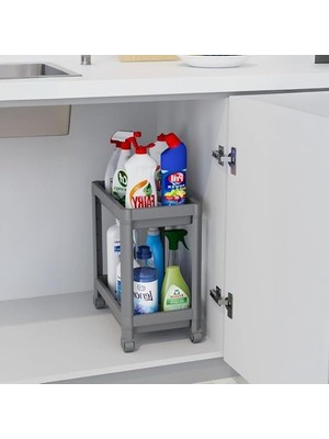 Mythriva 2 Katlı Tekerlekli Düzenleyici Raf, Evye Altı Kullanımı Için Taşınabilir Mutfak ve Banyo Organizer