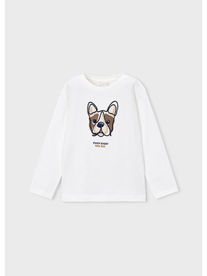 Mayoral Krem Erkek Çocuk Işlemeli Uzun Kollu T-Shirt 4022