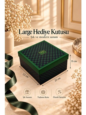 Kolix Hediyelik 3'lü Dekoratif Kutu Yeşil-Siyah Iskoç Desen Premium Paketleme Kutusu