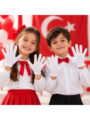 Sibel Günay Butik 20 Çift Gösteri ve Tören Eldiveni Beyaz Kız Erkek Çocuk 5-12 Yaş Likralı | 16 Cm| 29 Ekim 23 Nisan