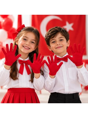 Sibel Günay Butik 20 Çift Gösteri ve Tören Eldiveni Kırmızı Kız Erkek Çocuk 5-12 Yaş Likralı | 16 Cm| 29 Ekim 23 Nisan