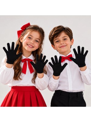 Sibel Günay Butik 20 Çift Gösteri ve Tören Eldiveni Siyah Kız Erkek Çocuk 5-12 Yaş Likralı | 16 Cm| 29 Ekim 23 Nisan