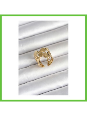Bezos 316L Çelik Gold Renk Yelpaze Model Kadın Yüzük Dmc