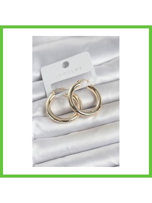 Bezos Gold Renk Pirinç Halka 30 mm Kadın Küpe Dmc