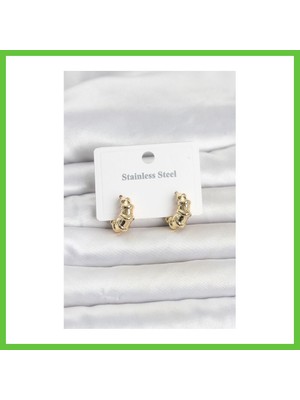 Bezos 316L Çelik Gold Renk Halka Model Kadın Küpe Dmc