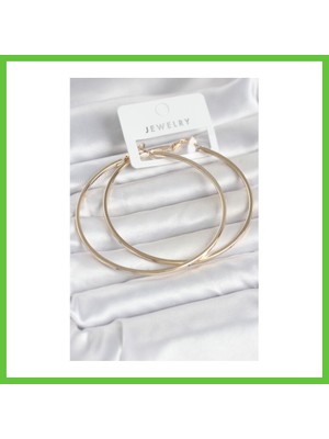 Bezos Gold Renk Pirinç Köşeli Kenar Halka 72 mm Kadın Küpe Dmc