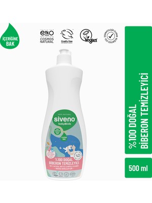 Siveno %100 Doğal Emzik & Biberon Temizleyici Elde Bulaşık Sabunu Bitkisel Nemlendirici Vegan 500 ml