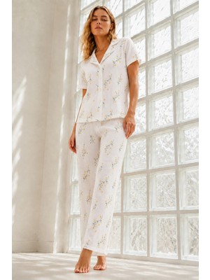 Marchè Bien Kadın Genç Loose Ipliği Boyalı Mavi Pijama Takımı