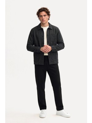 Mudo Erkek Siyah Beli Lastikli Straight Fit Pantolon