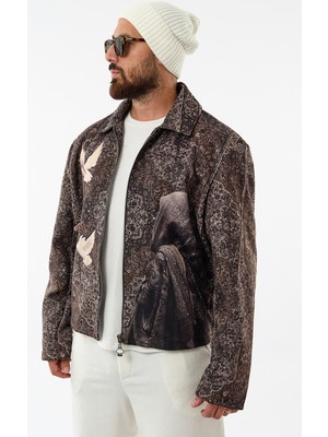 Cocopelli Bohem Desenli Oversize Gömlek Yaka Kadife Erkek Ceket COC3641