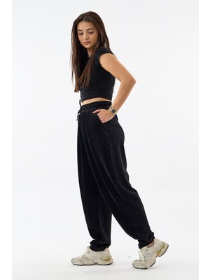 Cocopelli Kadife Pileli Siyah Jogger Kadın Pantolon COC3623