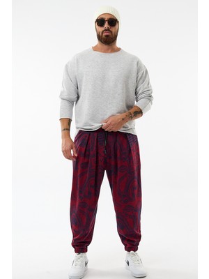 Cocopelli Bordo Dragon Baskılı Esnek Bel Rahat Kesim Jogger Erkek Pantolon COC3652
