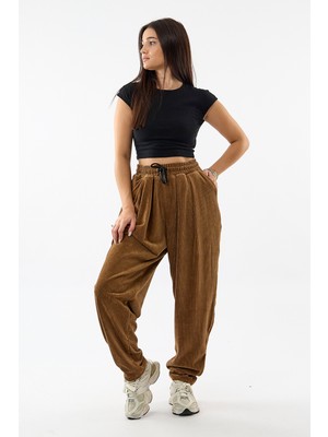 Cocopelli Kadife Pileli Taba Jogger Kadın Pantolon COC3621