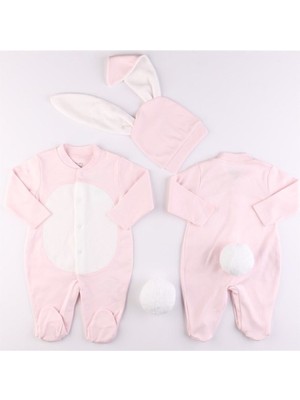 Miniropa Pembe Renk Bebek Tavşan Ponponlu Tavşan Kulaklı Tulum Bebek Hediyesi Bebek Fotoğtaf Çekimi Ürünü
