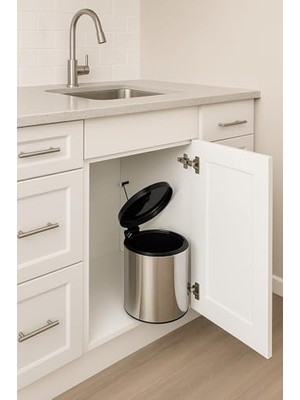 Myg Plus Banyo, Mutfak Dolap Içi 11 Litre Metal Çöp Kovası – Krom, Tüm Dolaplara Uyumlu Tezgah Altı Çöp Kovası