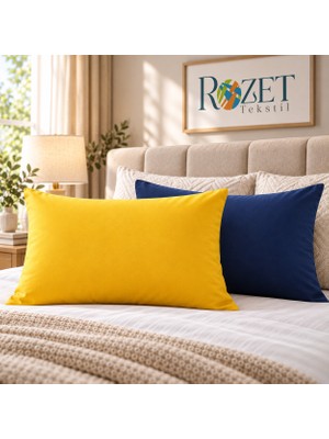 Rozet Tekstil Sarı Lacivert Yastık Kılıfı Pamuk Kumaş Kapaklı (2 Adet) 50  x  70  cm