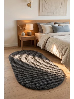 Püra Bubble Oval Antrasit Halı Kaymaz Taban,yıkanabilir Antre, Salon, Çocuk Odası,mutfak