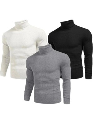 Marchè Bien Erkek 3 Adet Kaşkorse Boğazlı Full Likralı Fitilli Slimfit Body