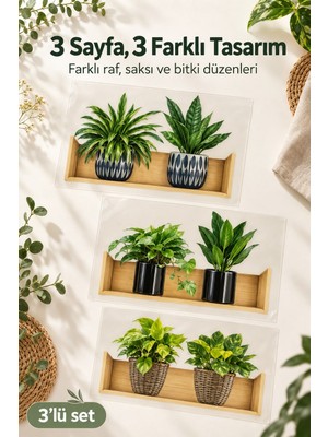 Evgereçlerim Raflı Bitki Tasarımlı Yapışkanlı Duvar Sticker 20X30 cm 3'lü Set Çiçek