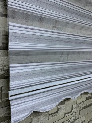 Perdeciniz Gümüş Simli Desenli Zebra Perde Alüminyum Kasa (Etekli) Enxboy