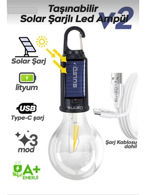 Cata Taşınabilir Solar USB Şarjlı LED Ampül Outdoor Kamp Bahçe Lambası 10W Askılı Kırılmaz LED Işık 3 Mod