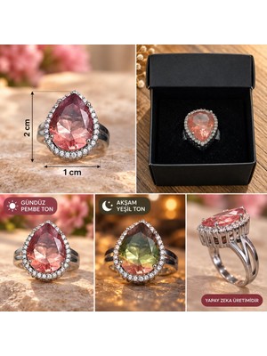 Sultanit Yüzük Damla Taşlı Renk Değiştiren Ayarlanabilir Kutulu 2x1 cm