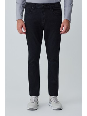 Morven  Erkek Siyah Denim 5 Cep Slim Fit Jean Kot Pantolon