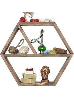 Vivense Ottoıdea •  Doğal Ahşap % 100 El Yapımı  Petek + Altıgen Duvar Rafı / Ceviz