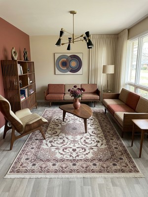 Brillant Klasik Desen Bej Renk Lateks Taban Salon Antre Halı