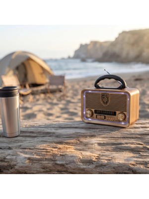 Seraviax Solar Panelli LED Fenerli Fm Radyo - Nostaljik Tasarım - Şarjlı - Bluetooth Özellikli