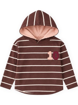 Cigit Çizgili Kapşonlu Mevsimlik T-Shirt 3-10 Yaş Mürdüm