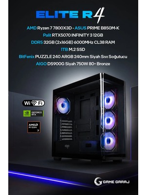 Game Garaj Elite R4 Amd R7 7800X3D RTX5070 32GB Ram 1tb SSD 240MM Sıvı Soğt Freedos Oyuncu Oem Paket