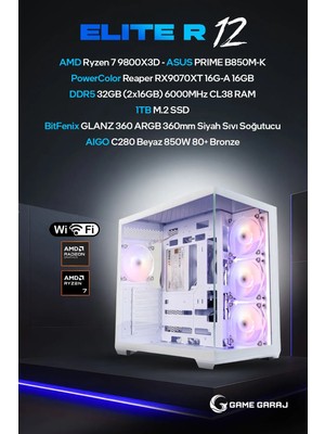 Game Garaj Elite R12 Amd R7 9800X3D RX9070XT 32GB Ram 1tb SSD 360MM Sıvı Soğt Freedos Oyuncu Oem Paket