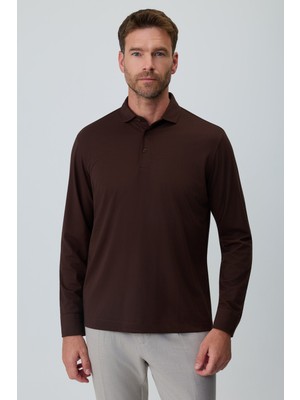 Morven  Erkek Kahve Polo Yaka Rayon Sweatshirt