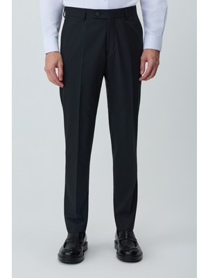 Morven  Erkek Siyah Poliviskon Basic Düz Slim Fit Pantolon