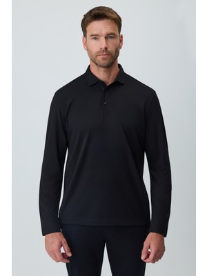 Morven  Erkek Siyah Polo Yaka Rayon Sweatshirt