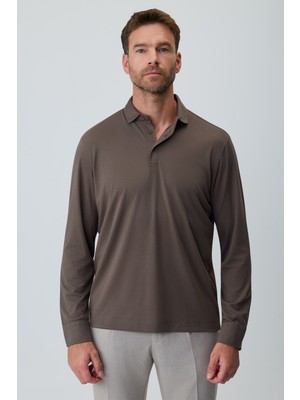 Morven  Erkek Haki Polo Yaka Rayon Sweatshirt