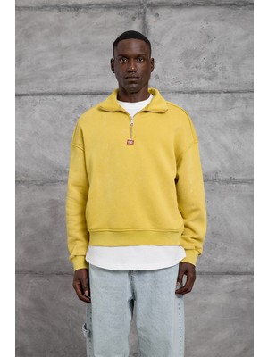 Nomarc Sarı Yarım Fermuarlı Şardonlu Sweatshırt