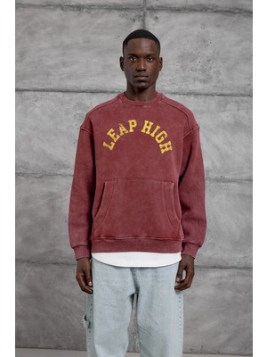 Nomarc Bordo Yıkamalı Kumaş Oversıze Sweatshırt