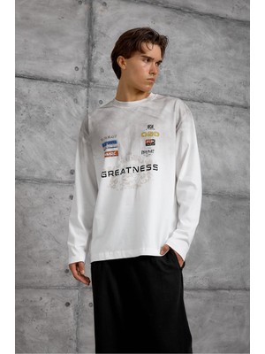 Nomarc Beyaz Greatness Baskı Oversıze Sweatshırt