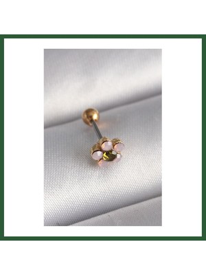 Bezos 316L Çelik Gold Renk Zirkon Taşlı Çiçek Tragus Piercing Bzst