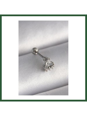 Bezos 316L Çelik Gümüş Renk Üçgen Zirkon Taşlı Tragus Piercing Bzst