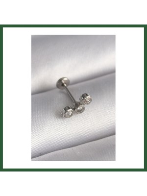 Bezos 316L Çelik Gümüş Renk Zirkon Taşlı Tragus Piercing Bzst