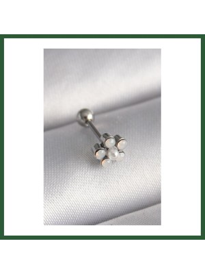 Bezos 316L Çelik Gümüş Renk Zirkon Taşlı Çiçek Model Tragus Piercing Bzst