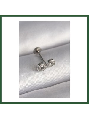 Bezos 316L Çelik Gümüş Renk Zirkon Taşlı Sonsuzluk Model Tragus Piercing Bzst